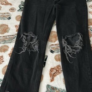 Twenty Black Distressed Straight Leg Jeans